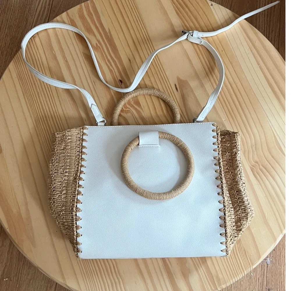 Zara White Crossbody Circle Handle Bag Boho - Picture 2 of 12